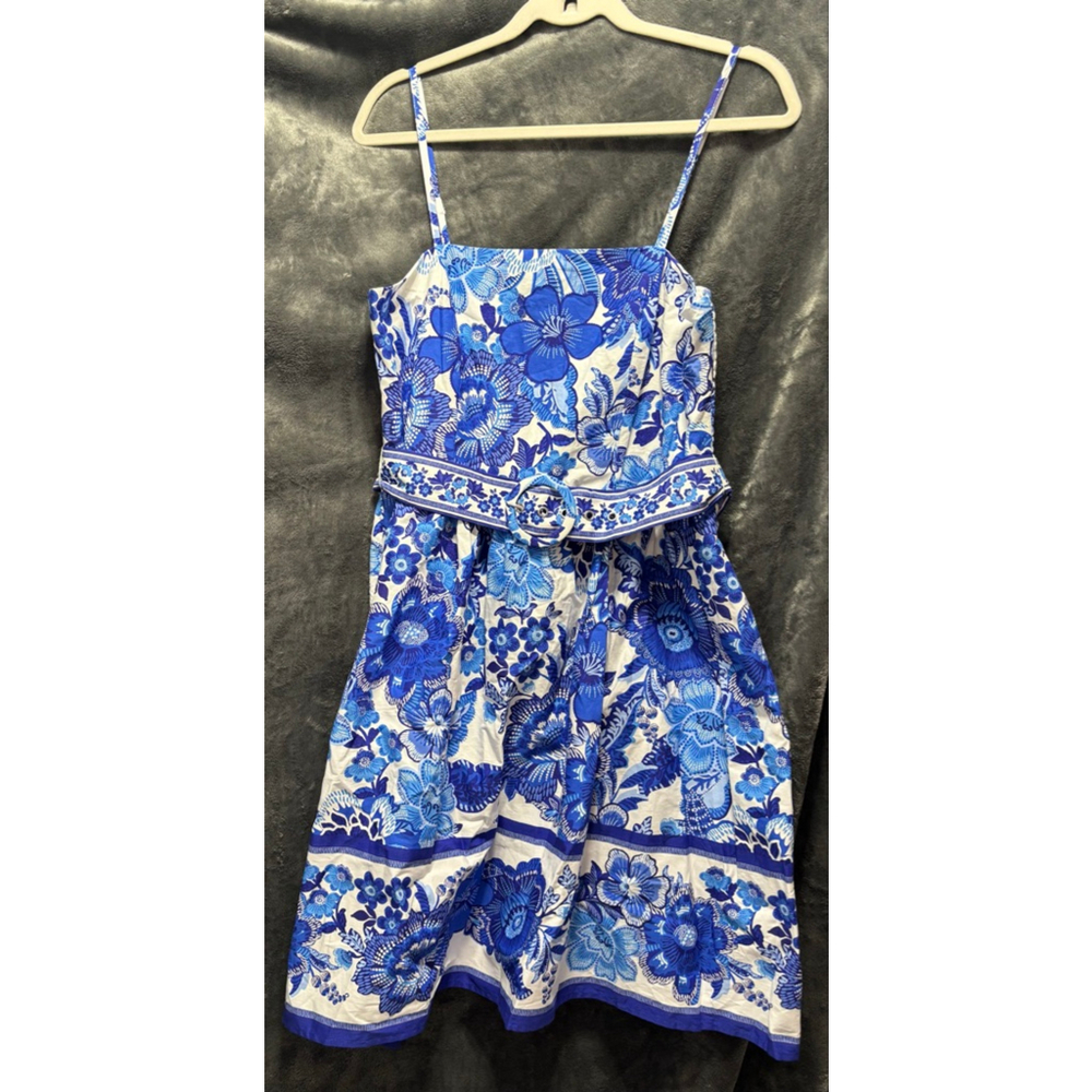 NWOT Joie Spring Blue Floral Strappy Mini Fit n' Flare Dress w/Belt Size 10 - Picture 1 of 9